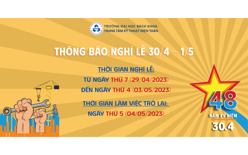 THÔNG BÁO LỊCH NGHỈ LỄ 30/4 - 1/5